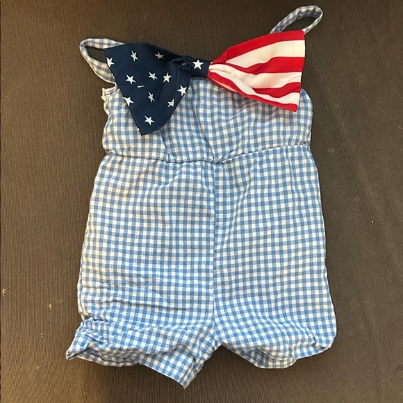 SHEIN Blue Checkered Romper with Flag Accent - Picture 1 of 5